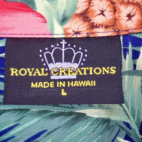 Royal Creations Hawaii Men's Large Aloha Shirt Hibiscus Pineapple Orchid Vintage - Picture 3 of 7